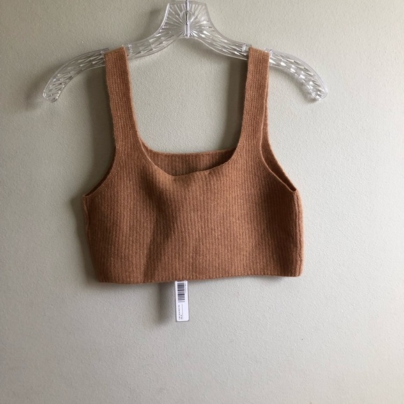NWT Everlane Sz M Tan Camel The Cozy Stretch Tank Top Cropped Ribbed - Picture 7 of 8